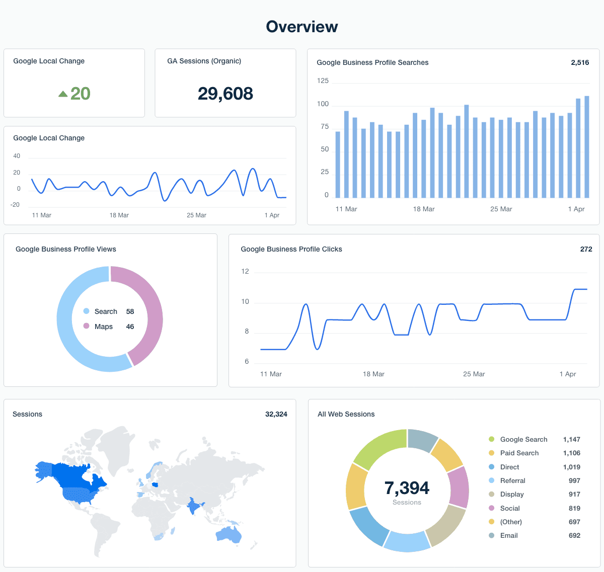 Local SEO Report Template Showing the Overview Section