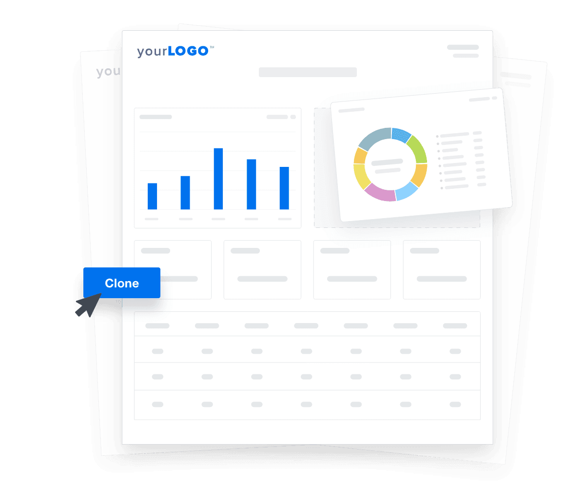 An illustration of cloning marketing reports and dashboards for faster client onboarding