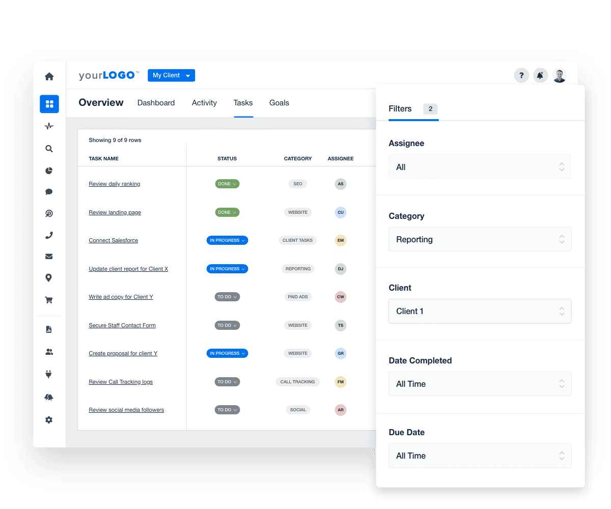 An example of how to filter marketing agency tasks