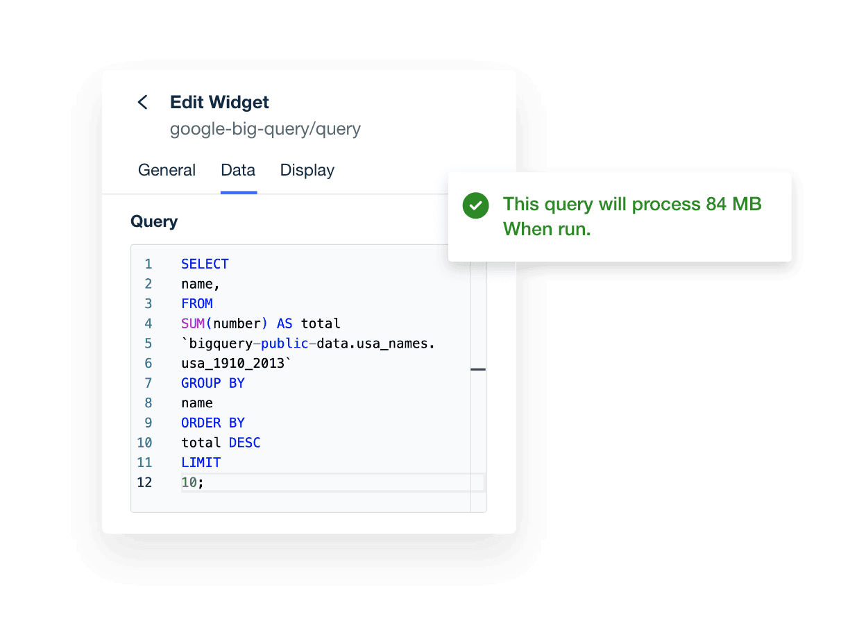 See an estimate of how many bytes will be processed when you run queries.