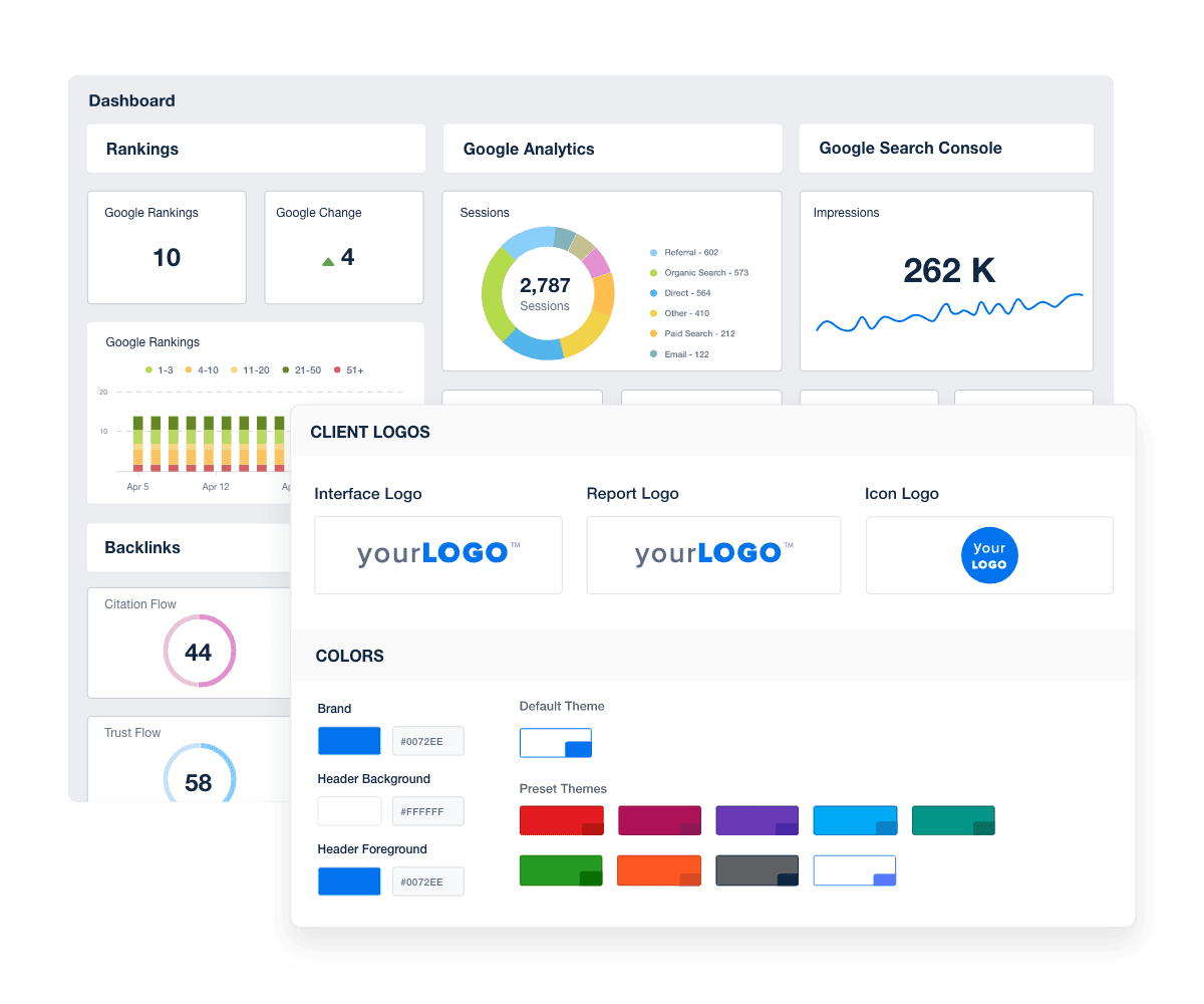 An image illustrating how to create white label reports & dashboards using the white label client reporting tool from AgencyAnalytics