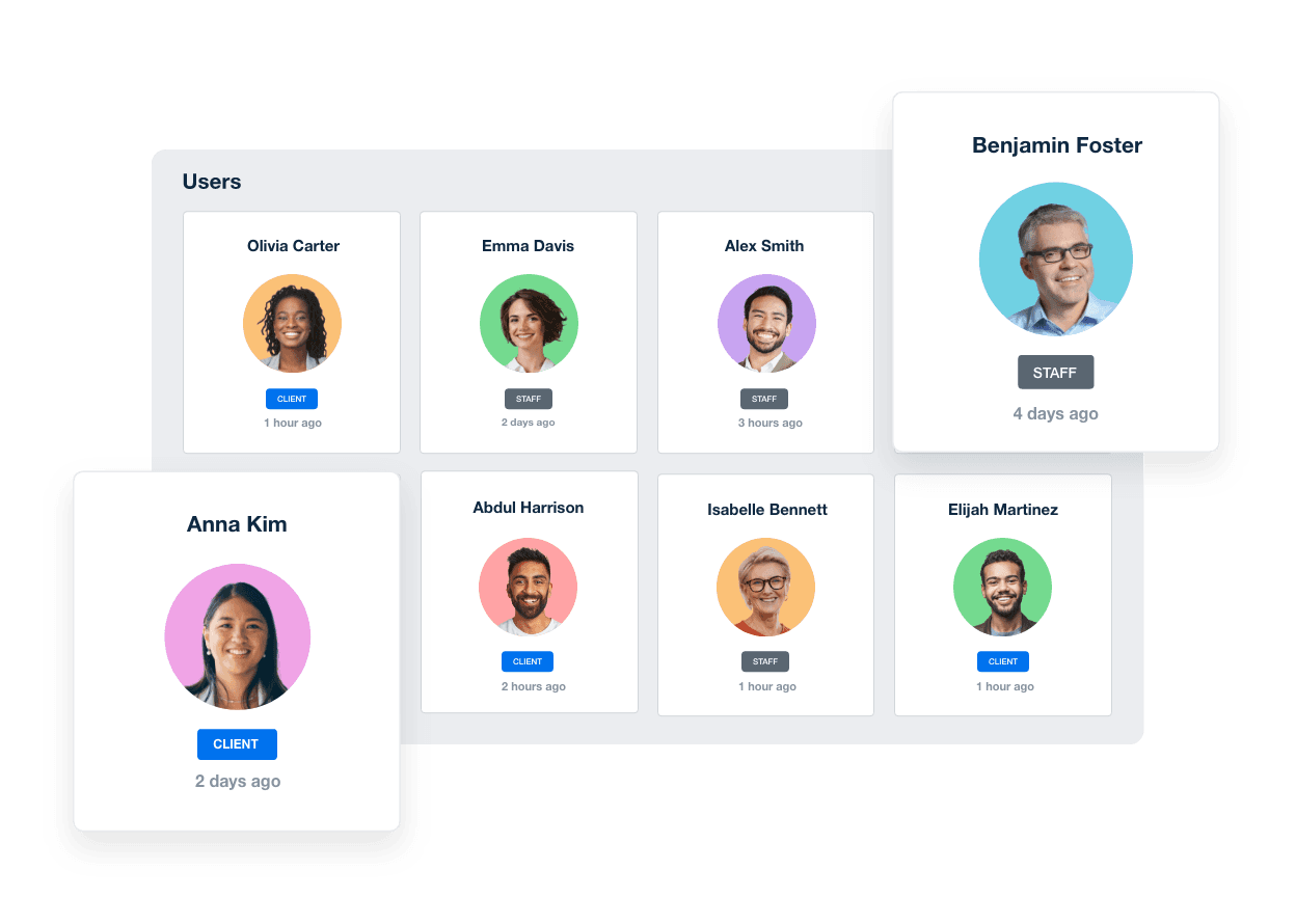 A screenshot of the AgencyAnalytics client and staff user access management screen