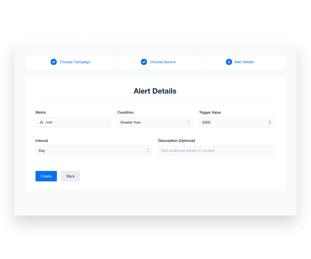 An example of how to set up automated marketing campaign performance alerts