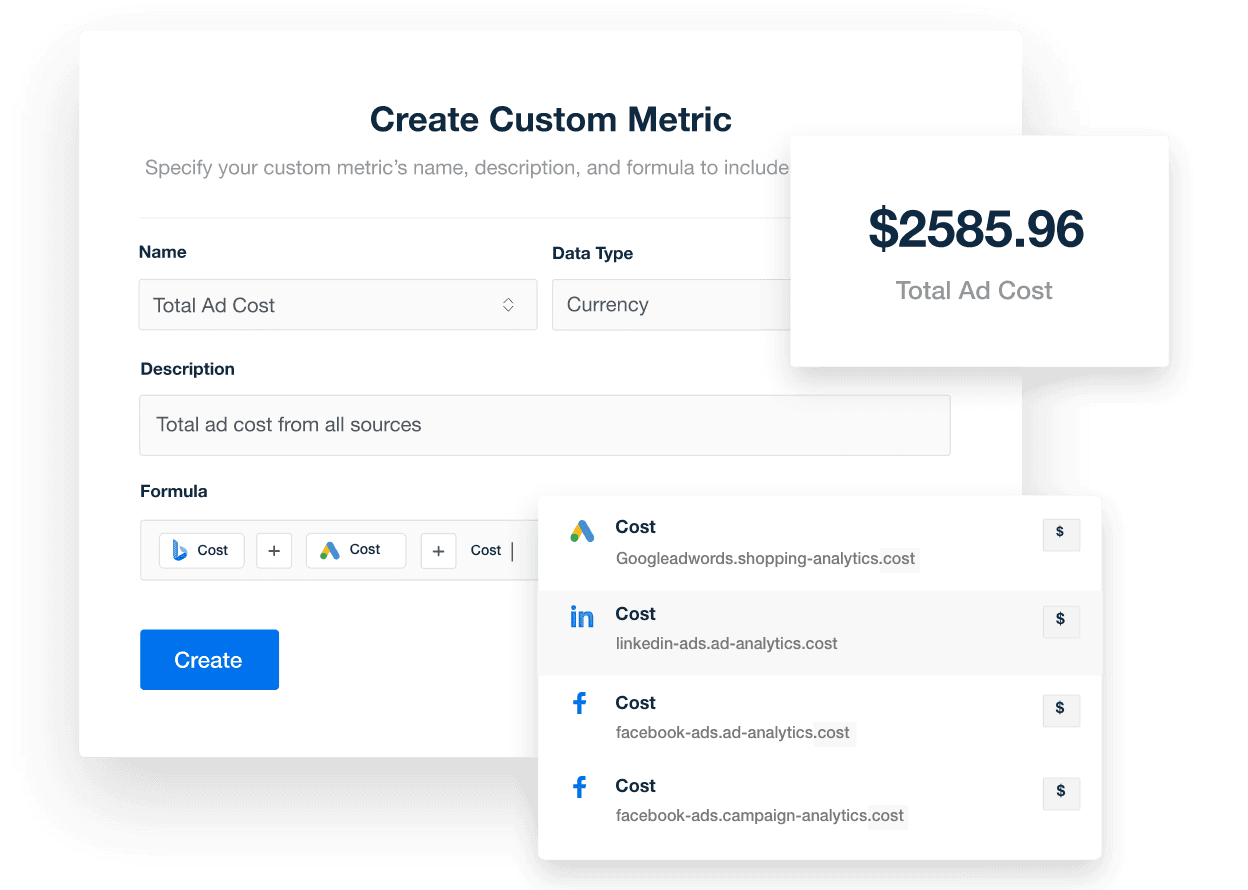 A screenshot of the AgencyAnalytics custom marketing metrics feature