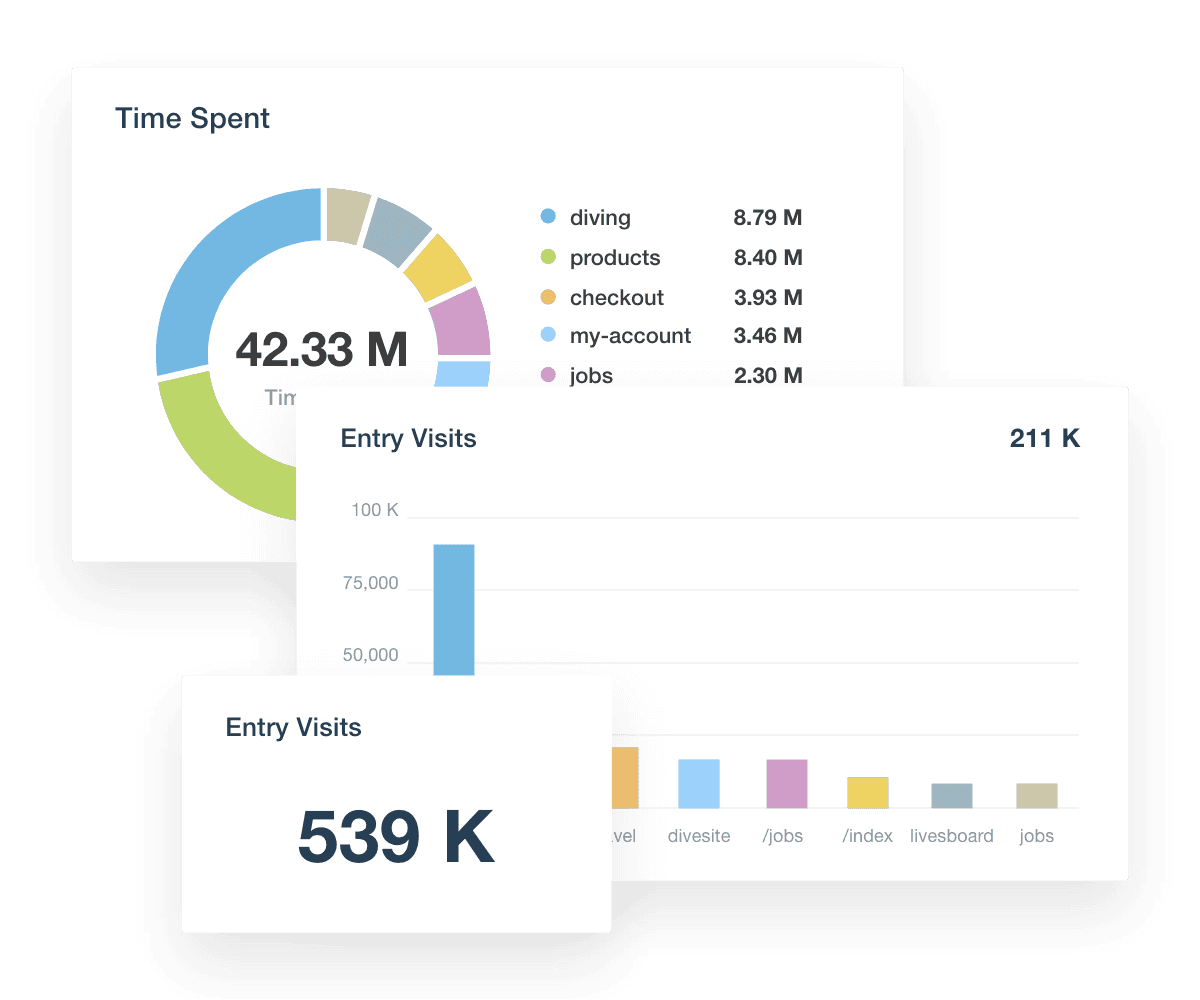 Review your clients' web pages by Matomo performance metrics like entry visits, hits, and time spent.