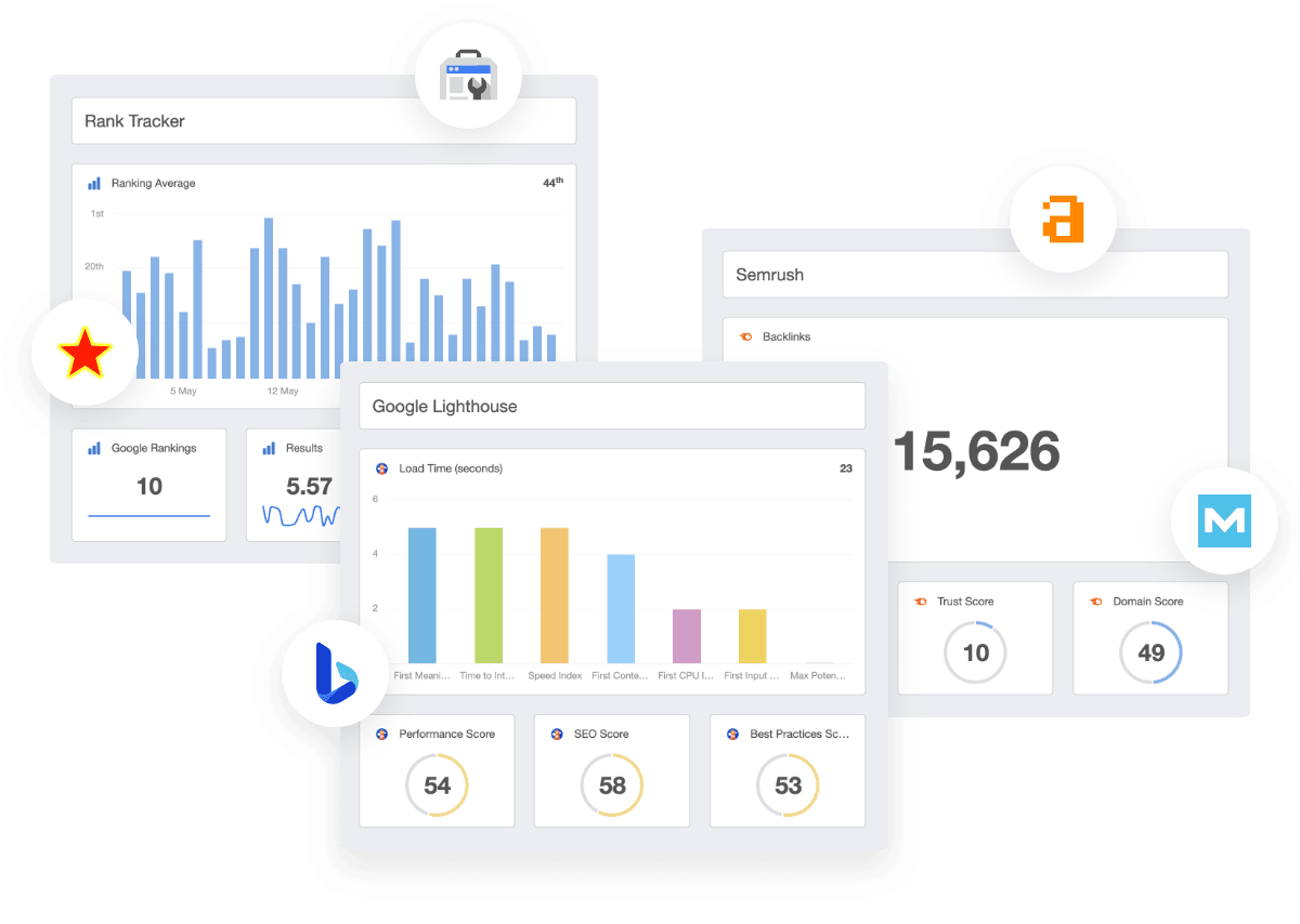 Screenshots of Multiple SEO Analytics Dashboards
