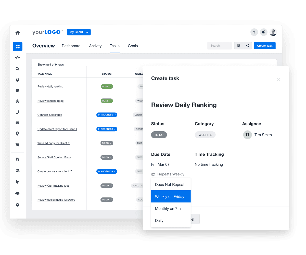 An example of how to set up recurring tasks at a marketing agency