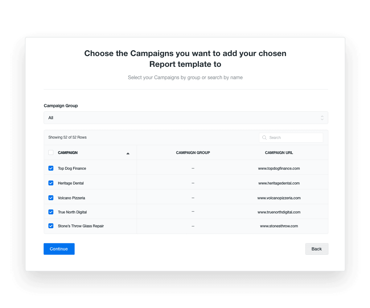 An example of adding client report templates in bulk