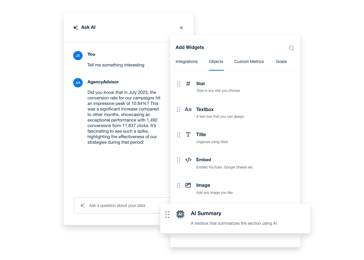 An example showing how to unlock powerful AI insights for real-time marketing decisions using AgencyAnalytics' AI reporting tools