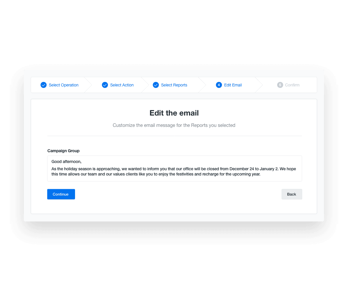 An example of bulk editing client marketing report emails