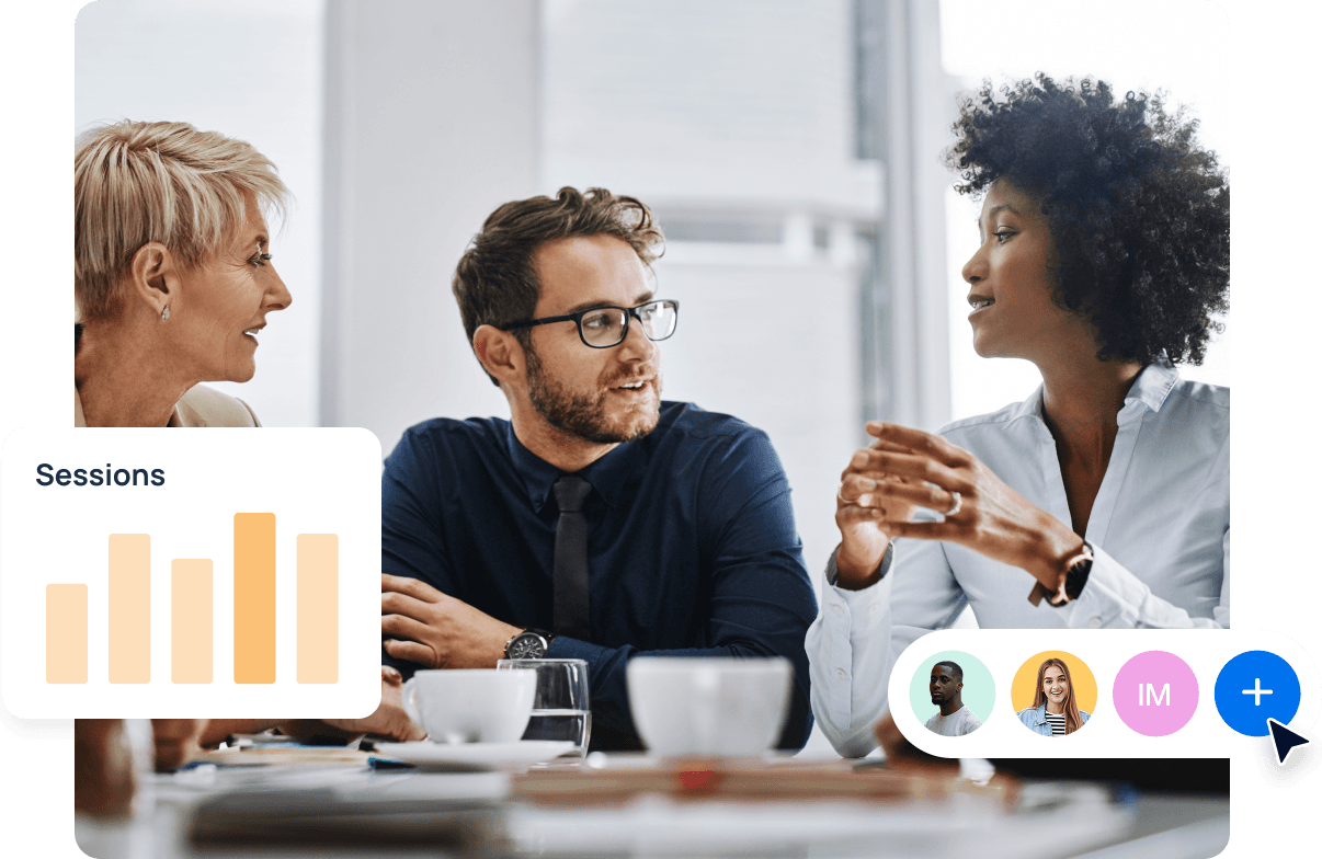 An image showing marketing agency team members discussing ways to save time and increase efficiency