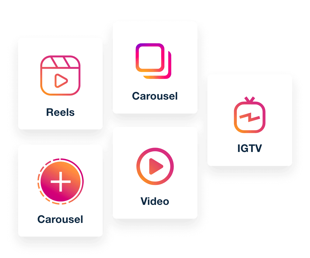 A collage of supported Instagram features in the AgencyAnalytics Instagram reporting tool