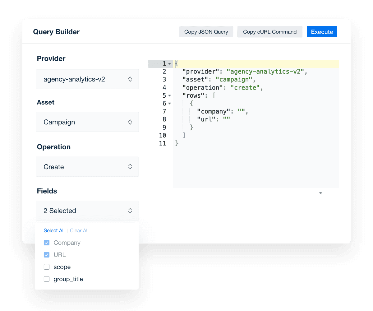 Use AgencyAnalytics API to create new client campaigns for your marketing agency at scale.