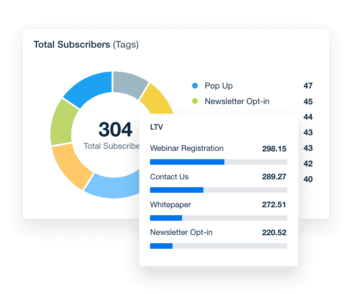 drip campaign live dashboard showing total subscribers and lifetime value