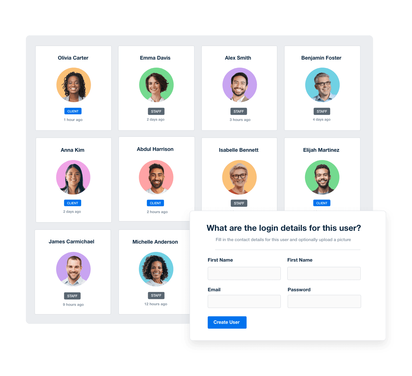 Screenshot of AgencyAnalytic's staff and client management software