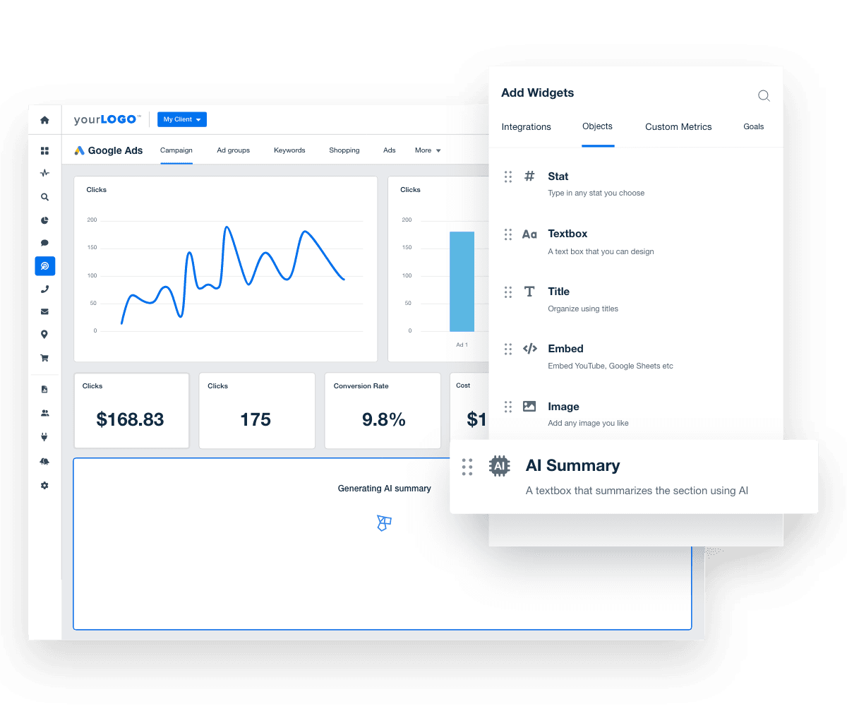 An example of how to use AI Summary to generate high-level overviews for client reports and marketing dashboards