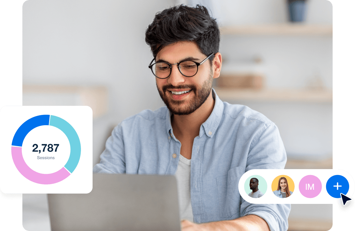 An illustration of a person from a marketing agency using the AgencyAnalytics SEM reporting platform