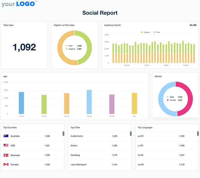 Example of the Social Media Report Template from AgencyAnalytics