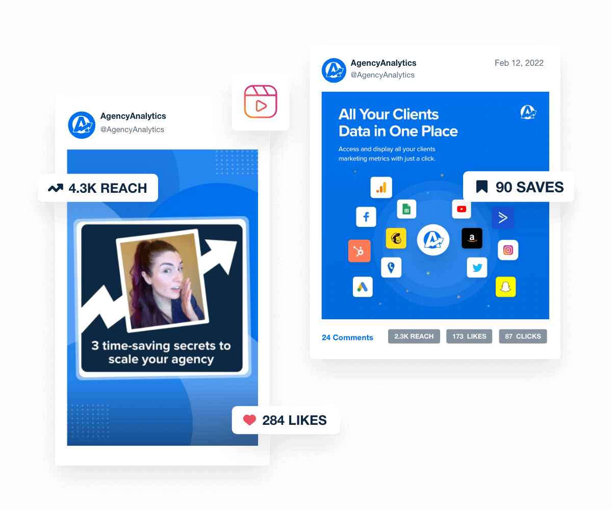 A collage of Instagram engagement metrics inside an Instagram analytics dashboard