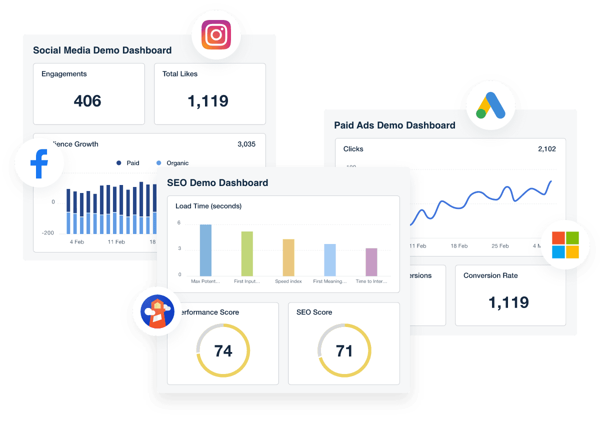Marketing agency client dashboard demo examples