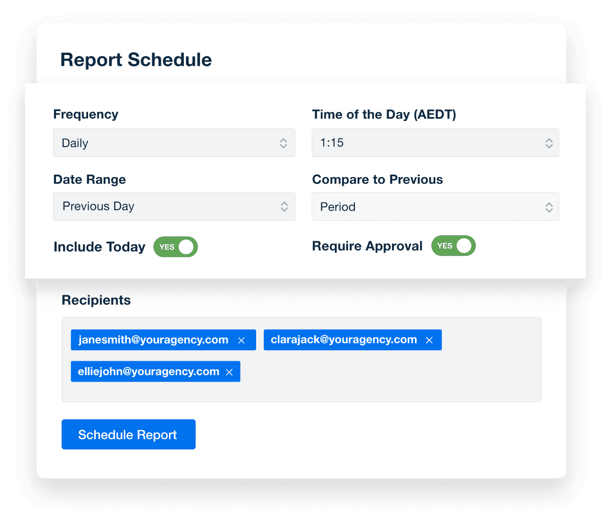 A screenshot of report scheduling options