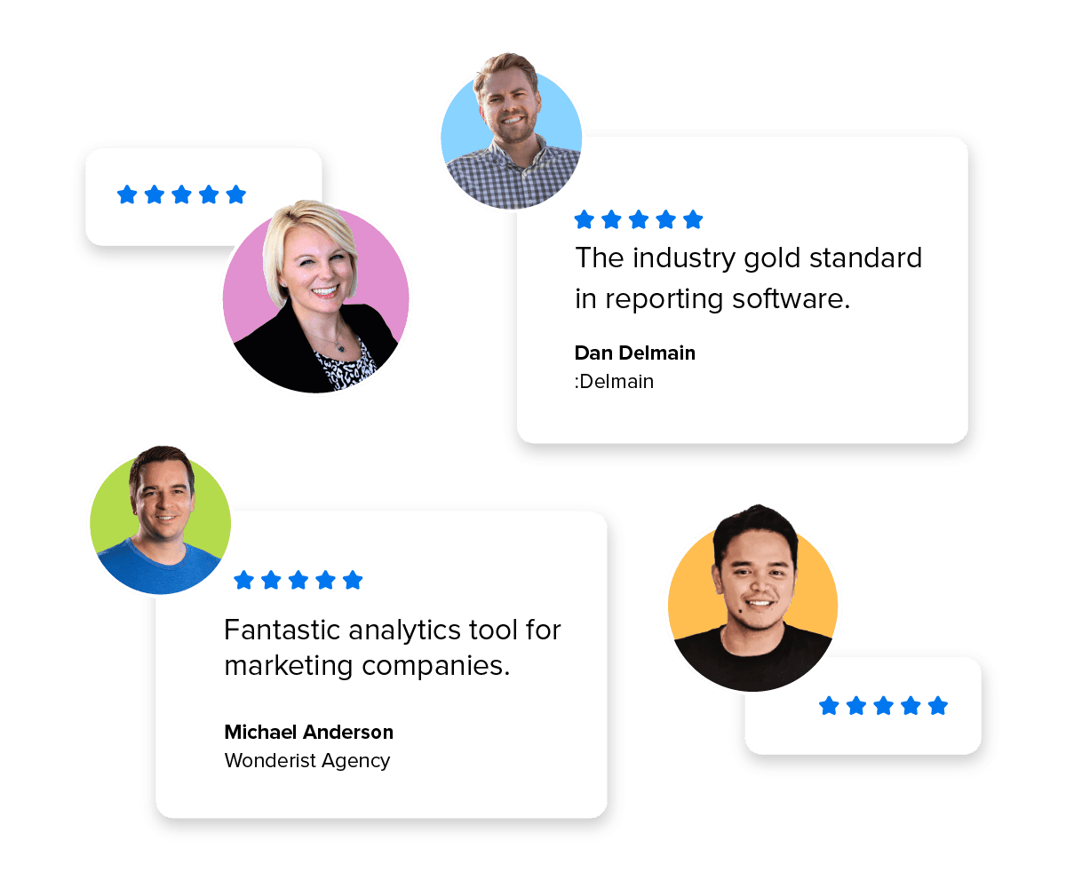 An example of some of the AgencyAnalytics 5-star reviews from top marketing agencies