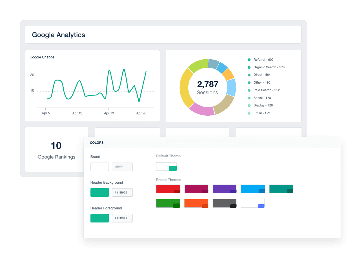 An image showing how to set custom logo and color schemes within the white label analytics platform