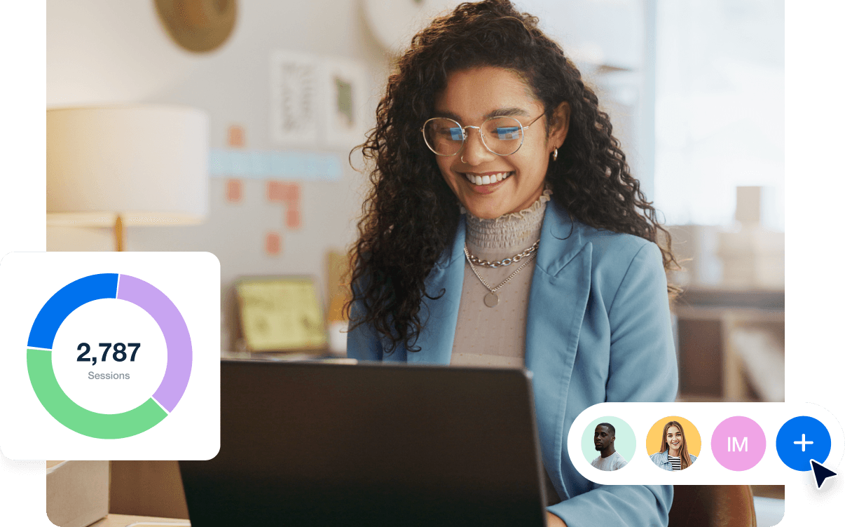 An image showing a woman using the social media reporting tools built for marketing agencies