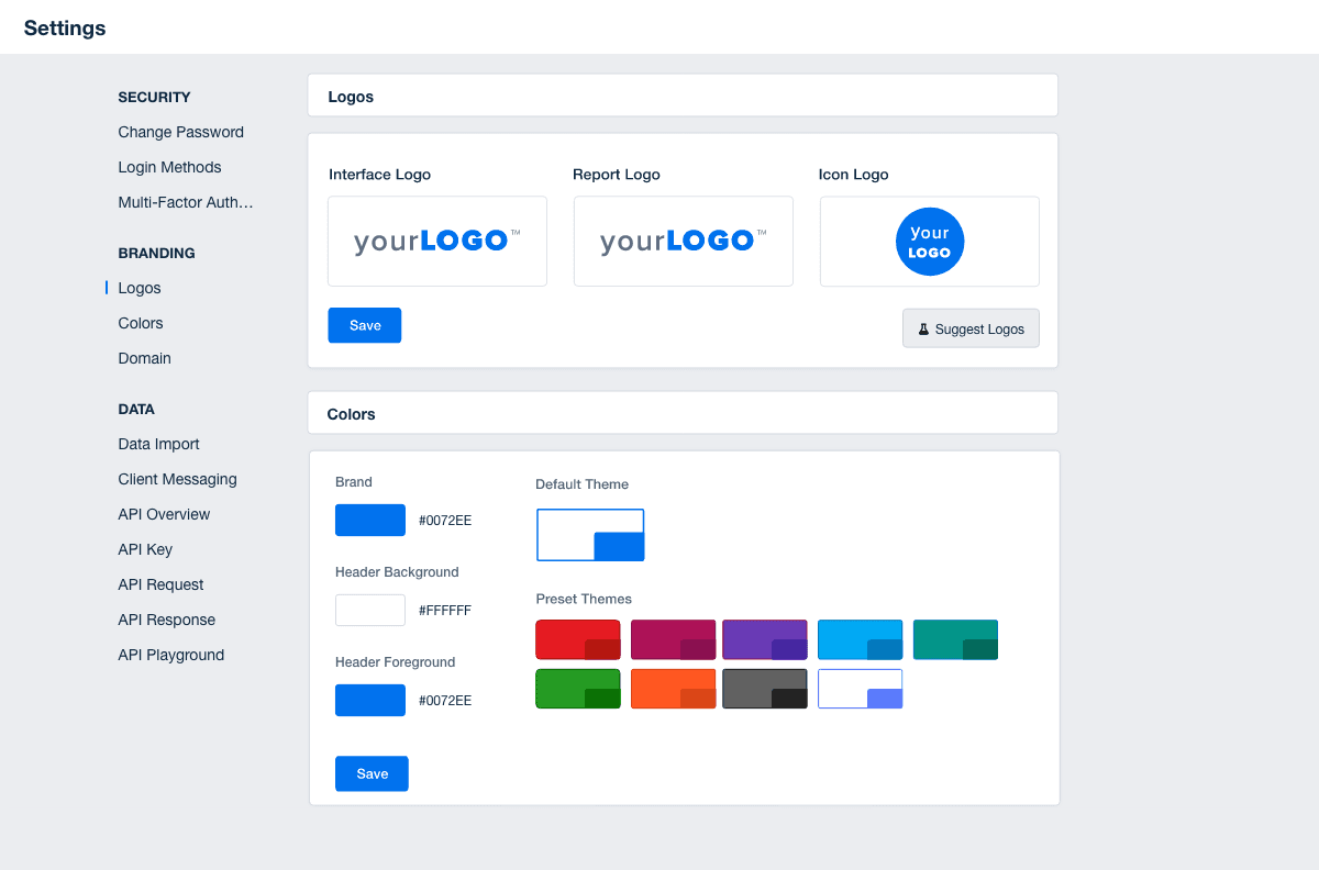An example of custom white label settings in AgencyAnalytics